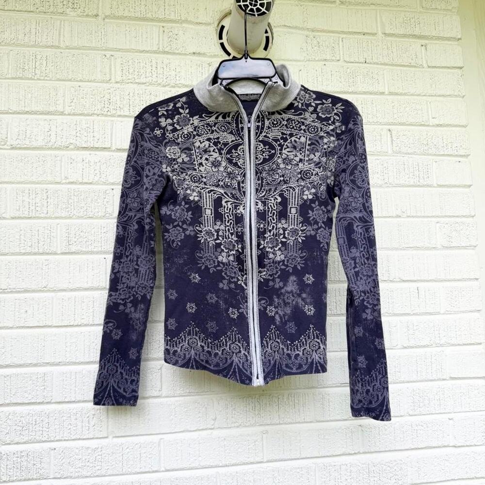Vintage Y2K Vanilla Sugar Navy Floral Zip-Up Jacket